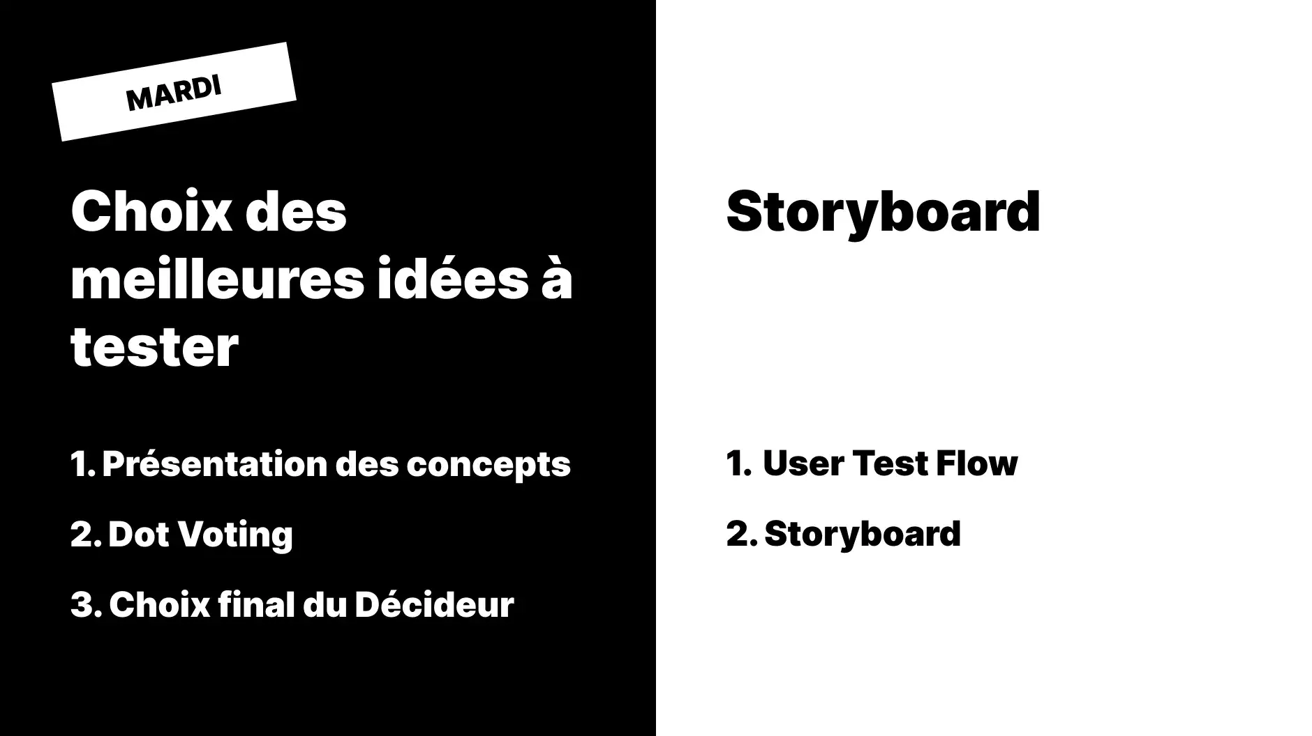 Planning du jour 2 du design sprint 2.0